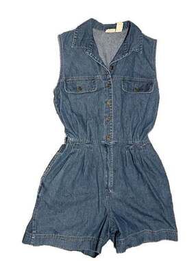 Vintage 90s St. John's Bay Sleeveless Denim Romper Jumpsuit 12M Shorttall